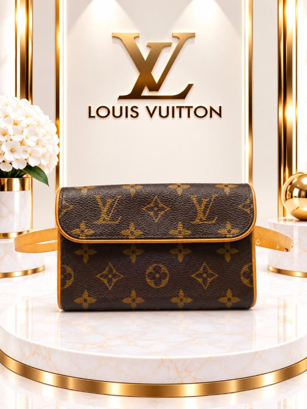 Authentic Louis Vuitton Florentine Bum Monogram Canvas Waist Belt Bag Vintage